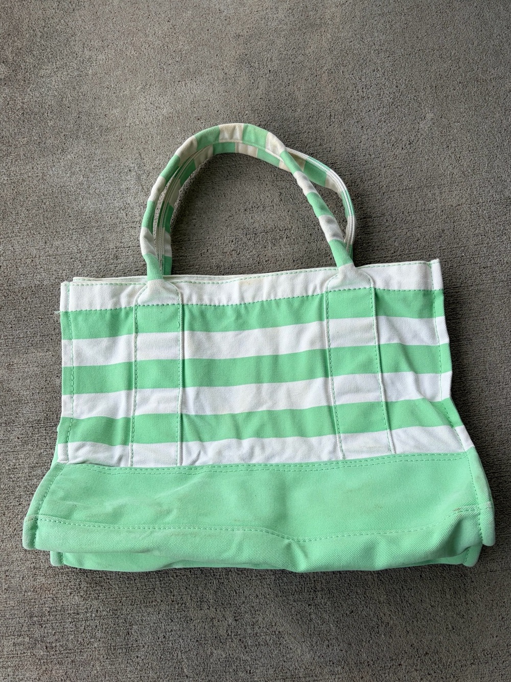 Vintage 90s J Crew mint green white striped tote bag beach bag purse